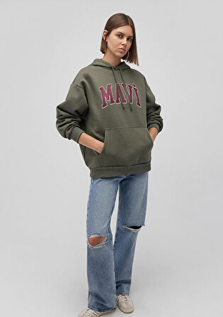 Mavi Logo Baskılı Kapüşonlu Haki Sweatshirt 1600361-71581