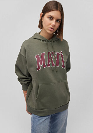 Mavi Logo Baskılı Kapüşonlu Haki Sweatshirt 1600361-71581