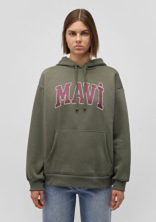 Mavi Logo Baskılı Kapüşonlu Haki Sweatshirt 1600361-71581