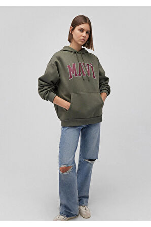 Mavi M1600361-71581 Kadın Mavi Logo Kapüşonlu Sweatshirt