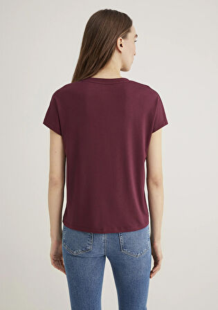 V Yaka Bordo Basic Viskoz Tişört 167714-70393