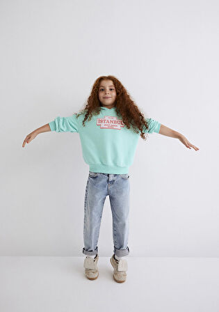 İstanbul Baskılı Kapüşonlu Yeşil Sweatshirt 7S10062-71676