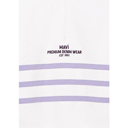 YARI FERMUARLI ÇİZGİLİ SWEATSHIRT