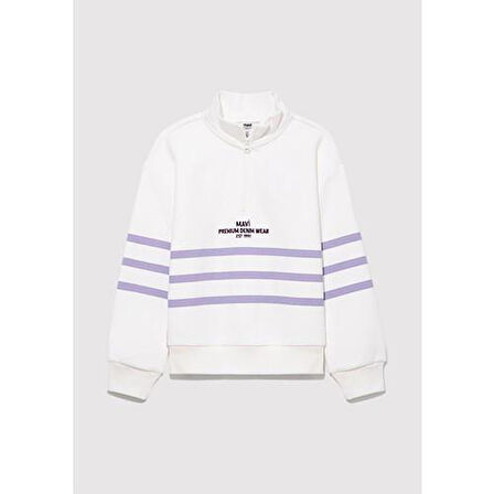 YARI FERMUARLI ÇİZGİLİ SWEATSHIRT