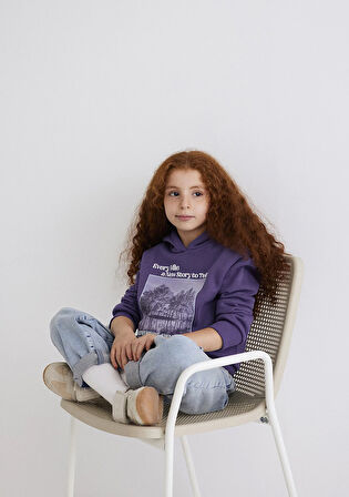 Kapüşonlu Baskılı Mor Sweatshirt 7S10054-88135