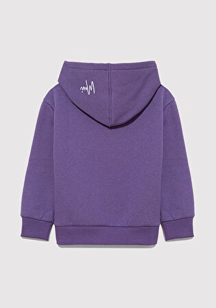 Kapüşonlu Baskılı Mor Sweatshirt 7S10054-88135