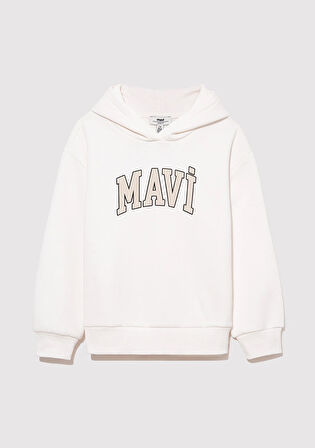 Mavi Logo Baskılı Kapüşonlu Beyaz Sweatshirt 7610035-81964