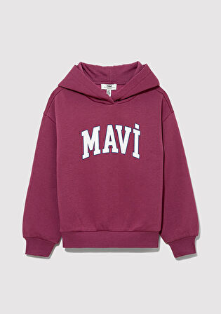 Mavi Logo Baskılı Kapüşonlu Mor Sweatshirt 7610035-70651