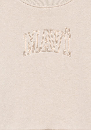 Mavi Logo Baskılı Bej Crop Sweatshirt 7S10078-70072