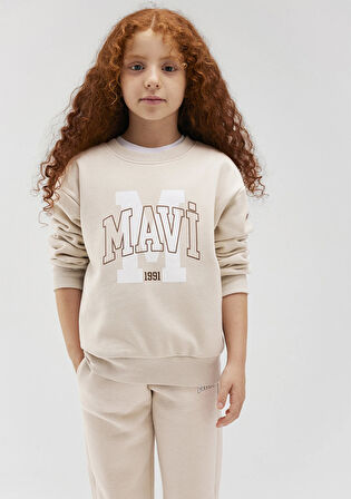 Mavi Logo Baskılı Bej Sweatshirt 7S10050-70143