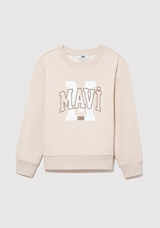 Mavi Logo Baskılı Bej Sweatshirt 7S10050-70143