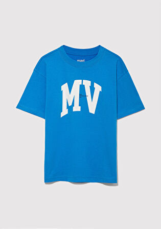 MV Logo Baskılı Mavi Tişört 6610213-83865