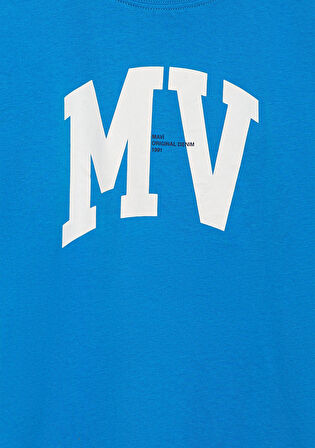 MV Logo Baskılı Mavi Tişört 6610213-83865