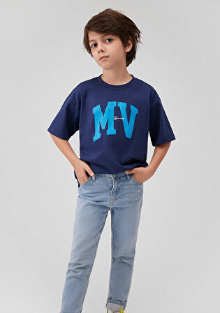 MV Logo Baskılı Lacivert Tişört 6610213-70491
