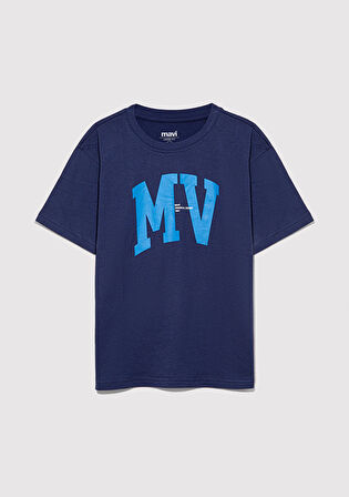 MV Logo Baskılı Lacivert Tişört 6610213-70491