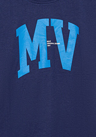 MV Logo Baskılı Lacivert Tişört 6610213-70491