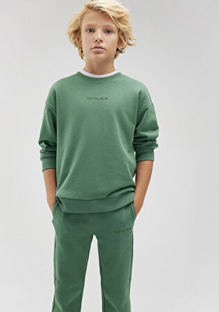 Organik Pamuklu Yeşil Basic Sweatshirt 6S10043-71881