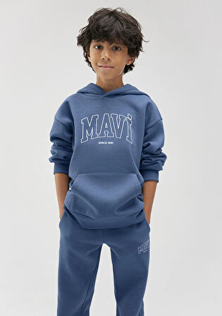 Mavi Logo Baskılı Kapüşonlu Mavi Sweatshirt 6S10052-70871