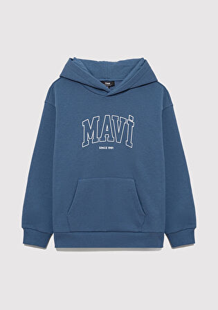 Mavi Logo Baskılı Kapüşonlu Mavi Sweatshirt 6S10052-70871