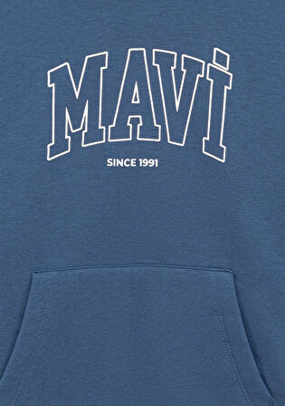 Mavi Logo Baskılı Kapüşonlu Mavi Sweatshirt 6S10052-70871