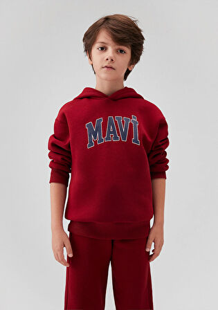 Mavi Logo Baskılı Kapüşonlu Kırmızı Sweatshirt 6610110-70392