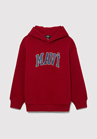 Mavi Logo Baskılı Kapüşonlu Kırmızı Sweatshirt 6610110-70392