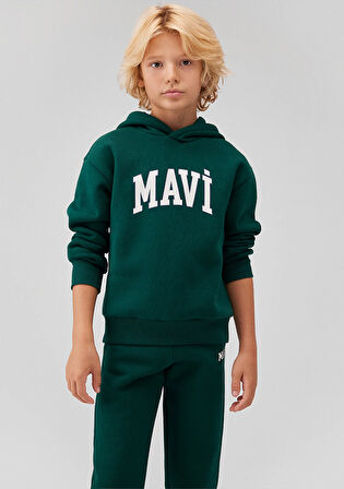 Mavi Logo Baskılı Kapüşonlu Yeşil Sweatshirt 6610110-81962