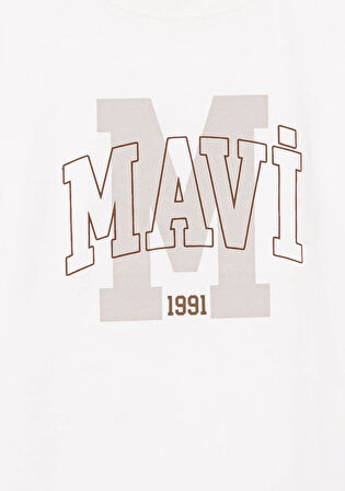 Mavi Logo Baskılı Beyaz Tişört 7610222-70057