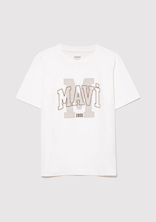 Mavi Logo Baskılı Beyaz Tişört 7610222-70057