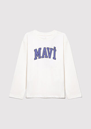Mavi Logo Baskılı Uzun Kollu Beyaz Tişört 7610219-70057