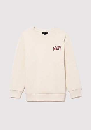 Mavi Logo Baskılı Bej Sweatshirt 6S10000-70072