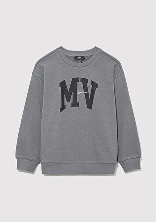 MV Logo Baskılı Kapüşonlu Gri Sweatshirt 6S10054-70098