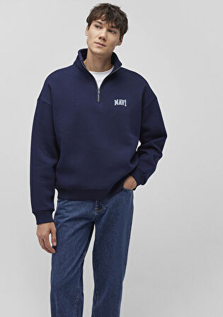 Mavi Logo Baskılı Yarı Fermuarlı Lacivert Sweatshirt 0S10208-70497