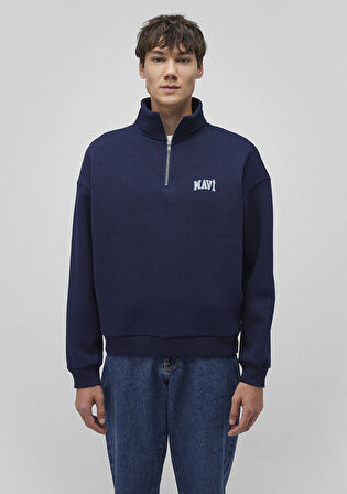 Mavi Logo Baskılı Yarı Fermuarlı Lacivert Sweatshirt 0S10208-70497