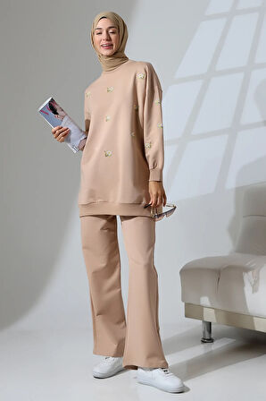 Kadın Camel Mevsimlik Penye Alt Üst Spor ve Rahat Tesettür Takım