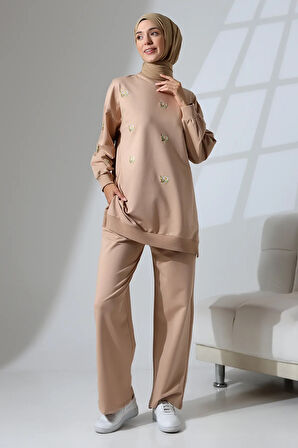 Kadın Camel Mevsimlik Penye Alt Üst Spor ve Rahat Tesettür Takım