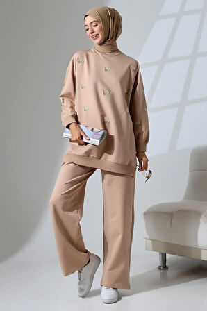 Kadın Camel Mevsimlik Penye Alt Üst Spor ve Rahat Tesettür Takım