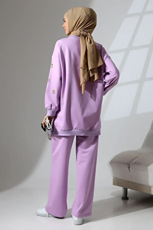 Kadın Lila Mevsimlik Penye Alt Üst Spor ve Rahat Tesettür Takım