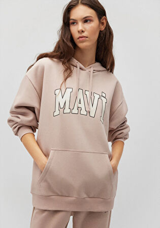 Mavi Logo Baskılı Kapüşonlu Beyaz Sweatshirt 1600361-70043