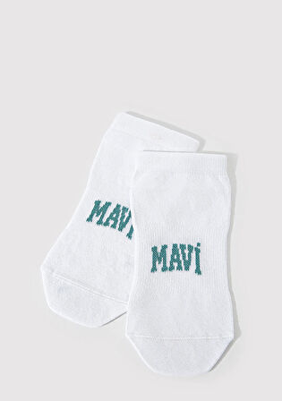 Mavi Logo Detaylı Beyaz Patik Çorap 1912784-20454