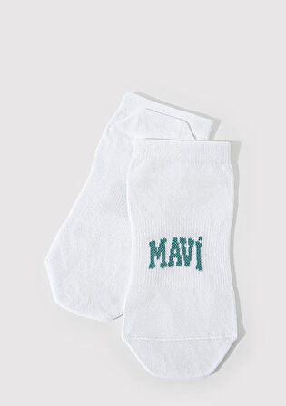 Mavi Logo Detaylı Beyaz Patik Çorap 1912784-20454