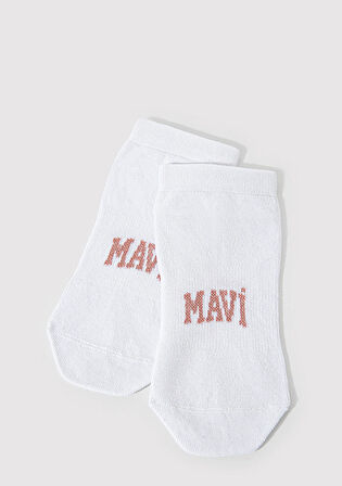 Mavi Logo Detaylı Beyaz Patik Çorap 1912784-620