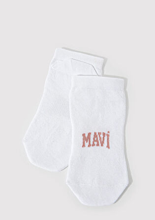 Mavi Logo Detaylı Beyaz Patik Çorap 1912784-620