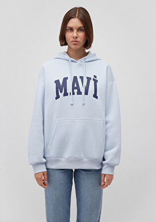 Mavi Logo Baskılı Kapüşonlu Mavi Sweatshirt 1600361-70717