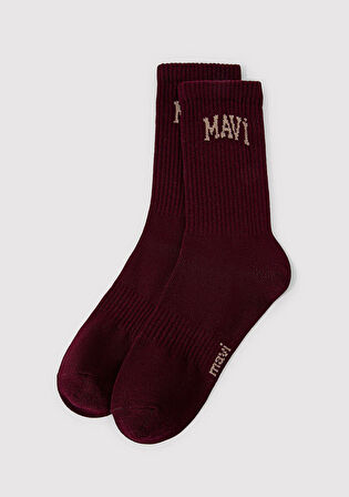 Mavi Logo Baskılı Bordo Soket Çorap 0911160-85347