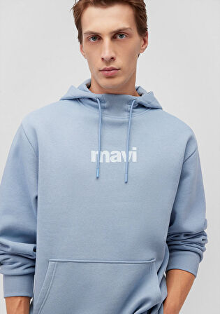 Mavi Logo Baskılı Kapüşonlu Mavi Sweatshirt 0610960-80796