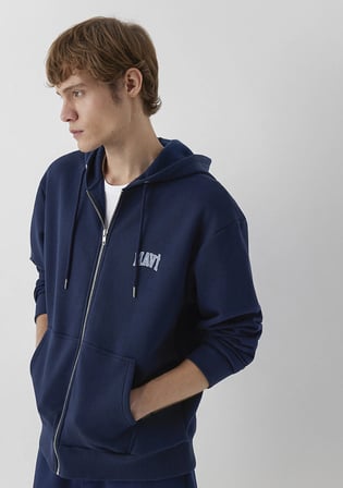 Mavi Logo Baskılı Kapüşonlu Fermuarlı Lacivert Sweatshirt 0611715-70497