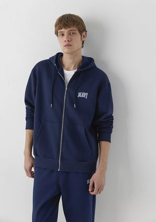 Mavi Logo Baskılı Kapüşonlu Fermuarlı Lacivert Sweatshirt 0611715-70497
