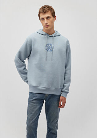 M Logo Baskılı Kapüşonlu Mavi Sweatshirt 0S10192-80796