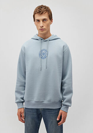 M Logo Baskılı Kapüşonlu Mavi Sweatshirt 0S10192-80796